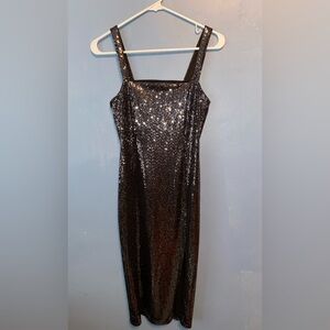 FOREVER 21 SMALL BLACK BLINGY COCKTAIL PARTY DRESS SLEEVELESS SLIT SHINY